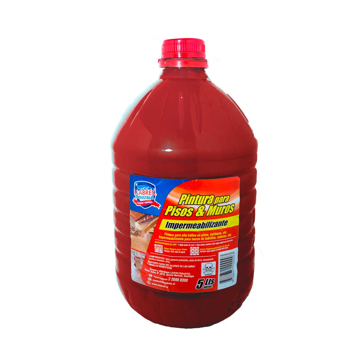 Pintura pisos y muros rojo 5 L.