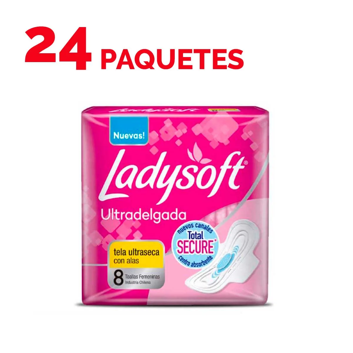 Caja 24 Toallas  Ladysoft con alas 8 u. cada uno