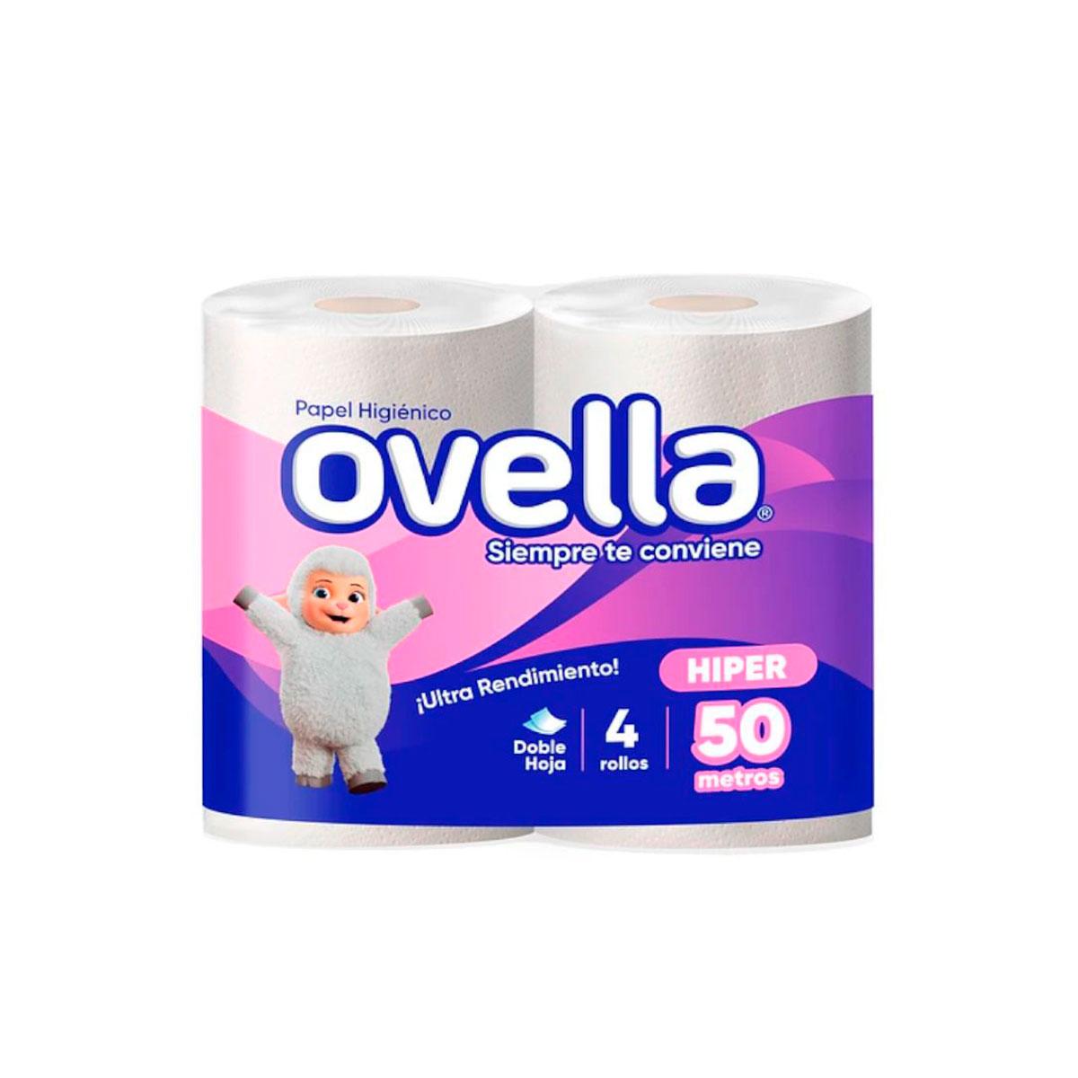 Papel Higiénico OVELLA 5O metros, 4 unidades