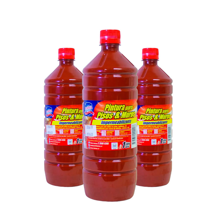 Pack de 3 - Pintura pisos y muros rojo 1 L.